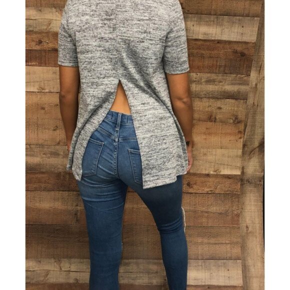 Juniors Size Medium ENOUGH ABOUT ME Blouse-Gray Sweater Slit Back - Picture 3 of 6